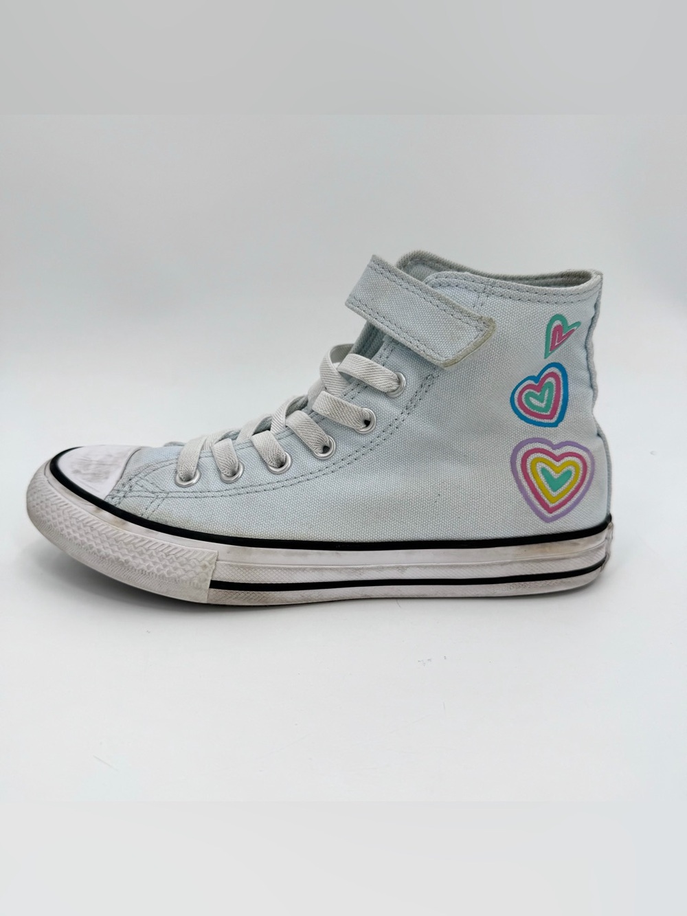 Converse Sneakers Girls Kids 2 Chuck Taylor All Star Heart Patch Blue High Tops